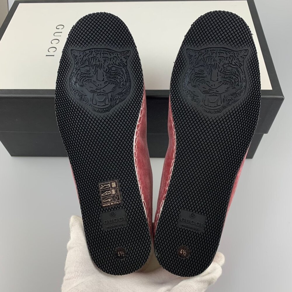 NIB Gucci Pink Velvet Pearl Monogram Slip on Loafers Size 4.5 - Picture 10 of 11